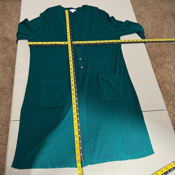 J. Jill Duster Cardigan Sweater Womens Petite Large Green V-Neck 3 Button Ribbed - Picture 2 of 13